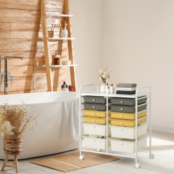 Keltainen rullakärry 12 laatikolla ja metallirungolla Keltainen rullakärry 12 laatikolla ja metallirungolla