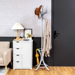 Vapaasti seisova harmaa naulakko 12 koukulla ja sateenvarjotelineellä