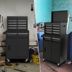 Suurikapasiteettinen musta työkalukaappi lukittavilla pyörillä