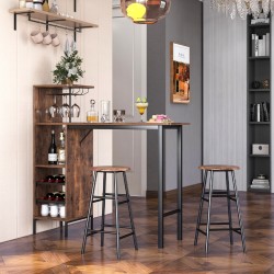 Kolmiosainen teollinen baaripöytä- ja jakkarasetti kahvinvärisenä