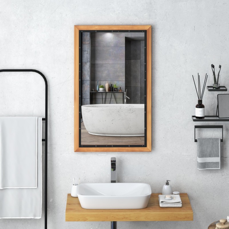 Seinäpeili puukehyksellä luonnollinen suorakulmainen muotoilu