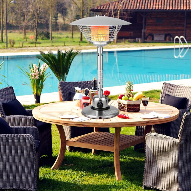 Kannettava hopeanvärinen terassilämmitin 3200 W pöytämalli