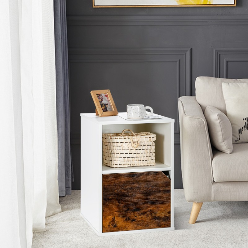 2 kpl valkoinen yöpöytä avoimella hyllyllä ja kaapilla