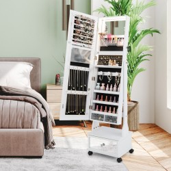 Valkoinen seisova korukaappi peilillä ja LED-valoilla