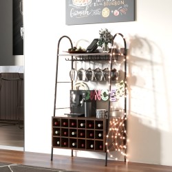 Rustiikkinen viiniteline irrotettavalla hyllyllä ja lasitelineillä