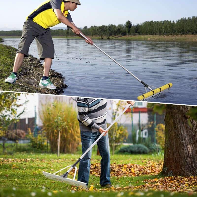 Kelluva alumiininen järviharava säädettävällä varrella hopea