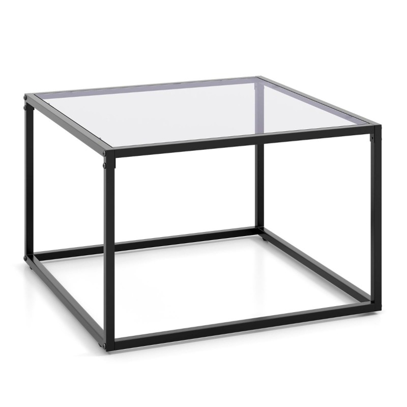 Moderni harmaa neliönmuotoinen sohvapöytä metallirungolla 70 cm Moderni harmaa neliönmuotoinen sohvapöytä metallirungolla 70 cm