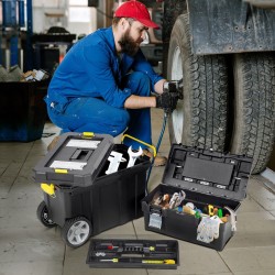 Kaksiosainen rullattava työkalulaatikkosarja musta vetokahvalla