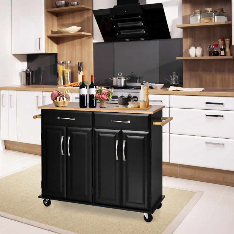 Keittiösaareke lukittavilla pyörillä ja kumipuinen työtaso musta