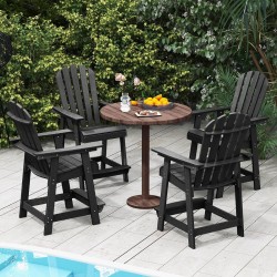 Musta ulkokäyttöön HDPE-baarituoli käsinojilla ja jalkatuella