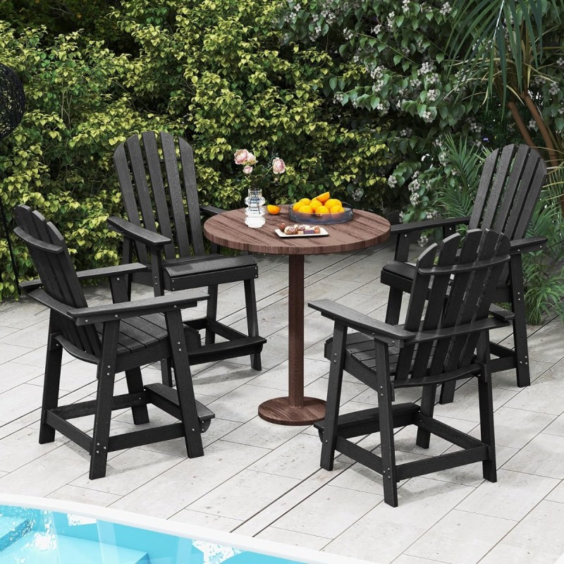 Musta ulkokäyttöön HDPE-baarituoli käsinojilla ja jalkatuella