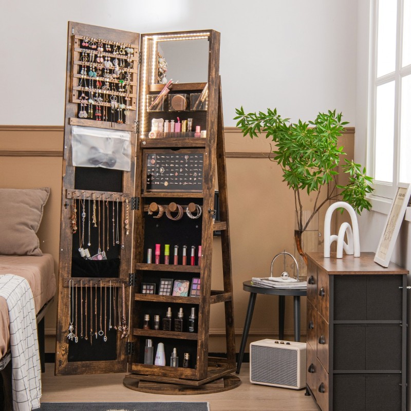 360 asteen peilillinen korukaappi LED-valoilla