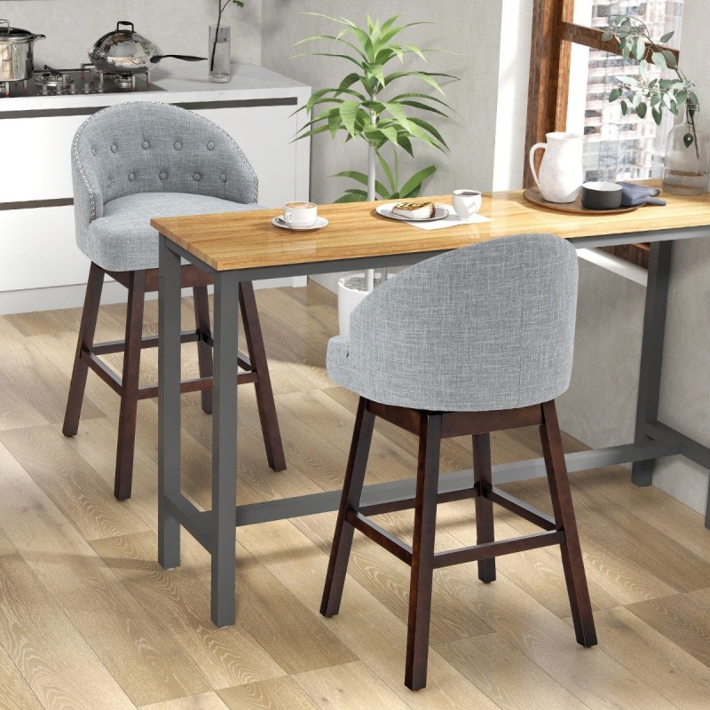 Kääntyvät harmaat baarijakkarat 2 kpl setti selkänojalla