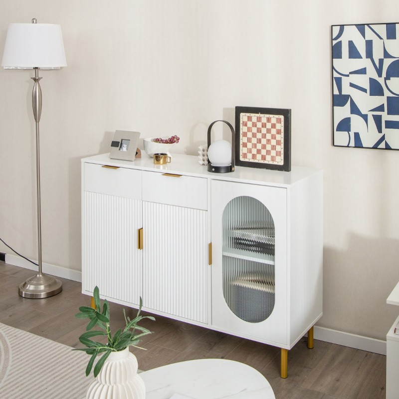 Valkoinen keittiön säilytyskaappi kahdella laatikolla ja kaapilla