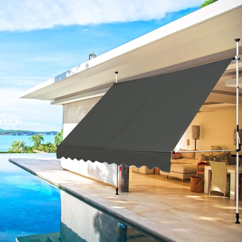 Säädettävä harmaa teleskooppimarkiisi käsikammella ulkokäyttöön