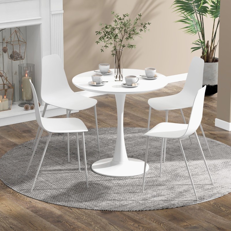 Valkoinen metallijalkainen ruokailutuolisetti 4 kpl