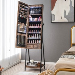 Led-valaistu seisova korukaappi kokovartalopeilillä ruskea