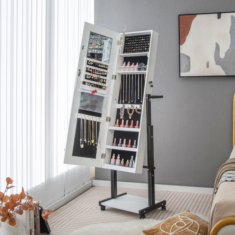 Lukittava korukaappi kokovartalopeilillä ja LED-valaistuksella