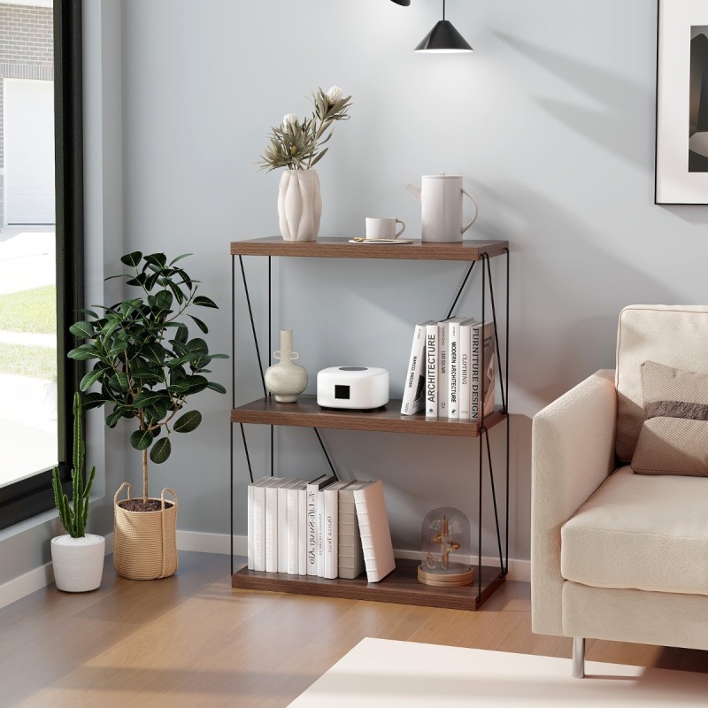 Monikäyttöinen ruskea metallirunkoinen 3-tasoinen hyllykkö