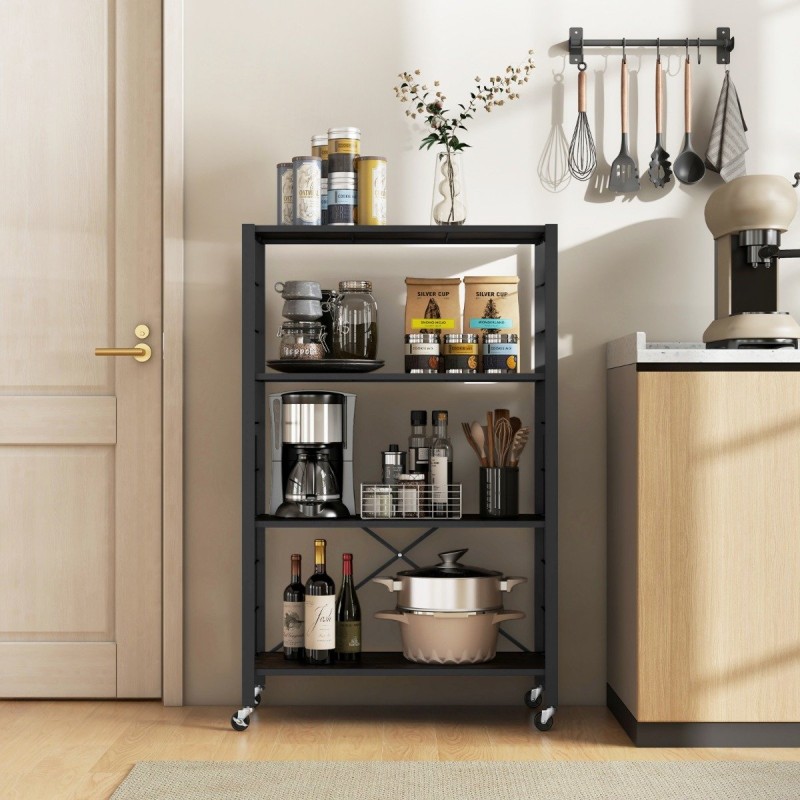 Taitettava nelitasoinen säilytyshylly pyörillä