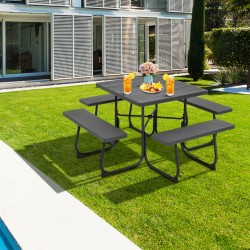 8 hengen musta neliön muotoinen piknikpöytä penkeillä