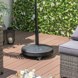 Pyöreä musta varjoteline pyörillä ja kahvoilla 23 kg