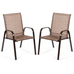 Kahden puutarhatuolin setti kaarevilla käsinojilla ruskea