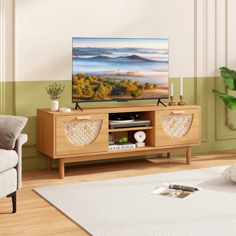 Mediakaappi bambupunoksella ja laatikoilla