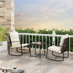 Kolmen osan keinubistrosetti irrotettavilla tyynyillä valkoinen