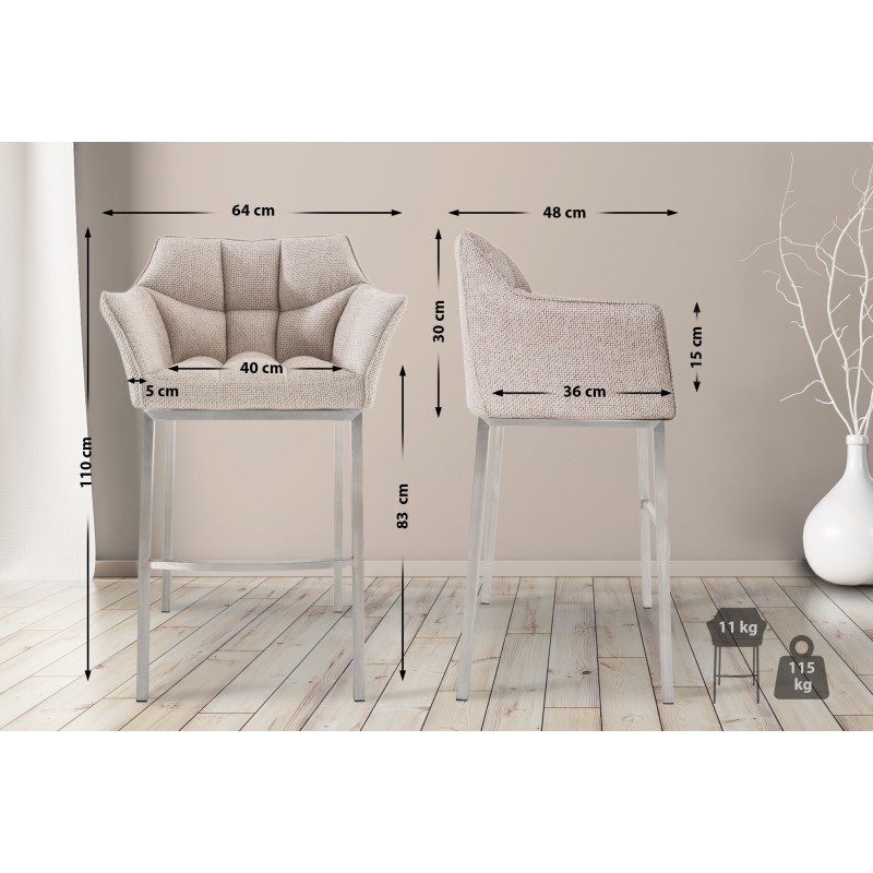 Tyylikäs baarijakkara pehmustetulla kangasverhoilulla ja käsinojilla