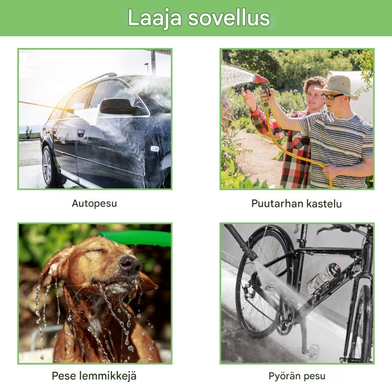 Metallinen puutarhaletkuvaunu vihreä, 61m kapasiteetti, ilmarenkaat