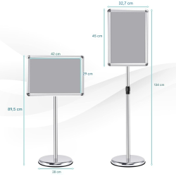 Korkeussäädettävä hopeinen infoständi DIN A3 pyörivä jalusta