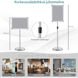 Korkeussäädettävä hopeinen infoständi DIN A3 pyörivä jalusta