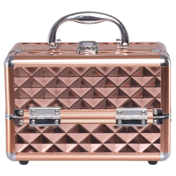 Kultainen alumiininen kosmetiikkakotelo peilillä ja tarjottimilla