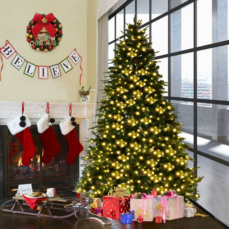 Keinotekoinen joulukuusi LED-valoilla, 225 cm, lämmin valkoinen