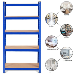 Sininen 5-tasoinen metallivarastohylly, säädettävä ja kestävä