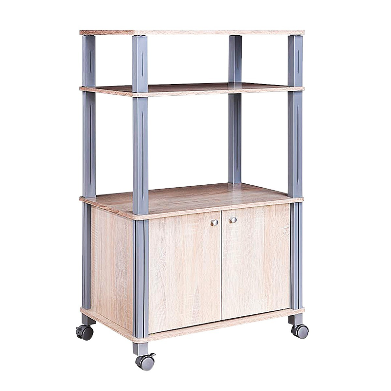 Luonnollinen keittiöhylly pyörillä ja ovilla, säästää tilaa