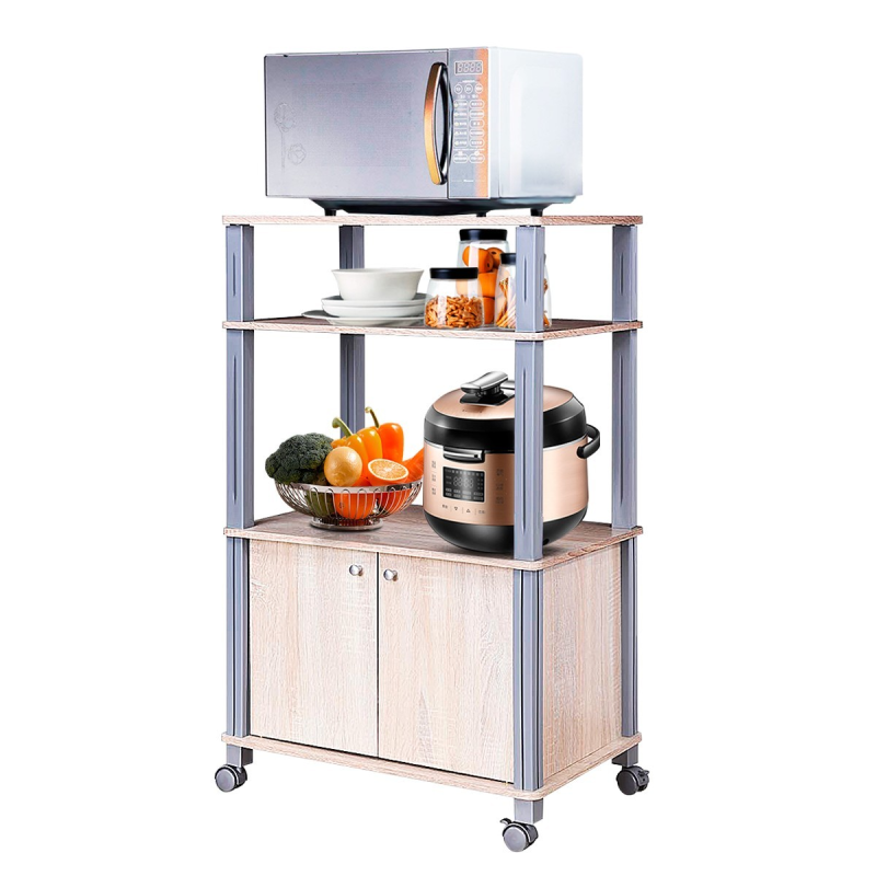 Luonnollinen keittiöhylly pyörillä ja ovilla, säästää tilaa