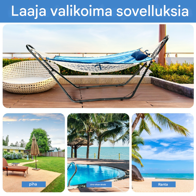 Metallinen riippumattoteline musta, säädettävä, 150 kg kantavuus