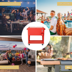 Punainen kylmävaunu 76L pyörillä ja pullonavaajalla