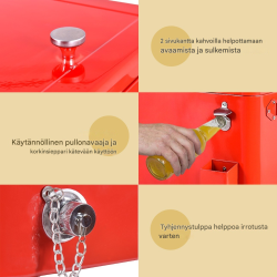 Punainen kylmävaunu 76L pyörillä ja pullonavaajalla