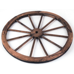 Koristeellinen ruskea puupyörä metallivahvistuksella 76x76x3,5 cm