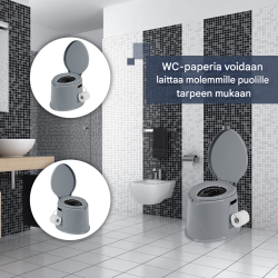 Kannettava harmaa matkavessa irrotettavalla ämpärillä ulkokäyttöön