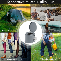 Kannettava harmaa matkavessa irrotettavalla ämpärillä ulkokäyttöön