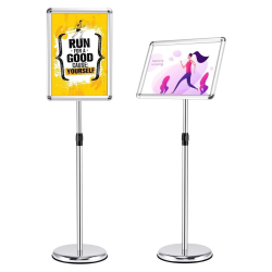 Korkeussäädettävä musta infoständi alumiinikehyksellä ja teräsjalustalla