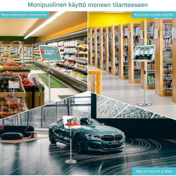 Korkeussäädettävä musta infoständi alumiinikehyksellä ja teräsjalustalla