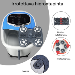 Sininen shiatsu-jalkakylpylaite hierontarullilla ja suihkutoiminnolla