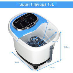 Sininen shiatsu-jalkakylpylaite hierontarullilla ja suihkutoiminnolla