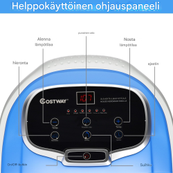 Sininen shiatsu-jalkakylpylaite hierontarullilla ja suihkutoiminnolla