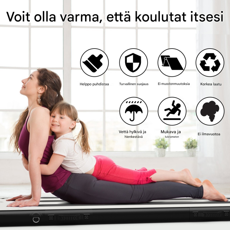 Ilmatäytteinen hopea voimistelumatto 300 cm sähköpumpulla